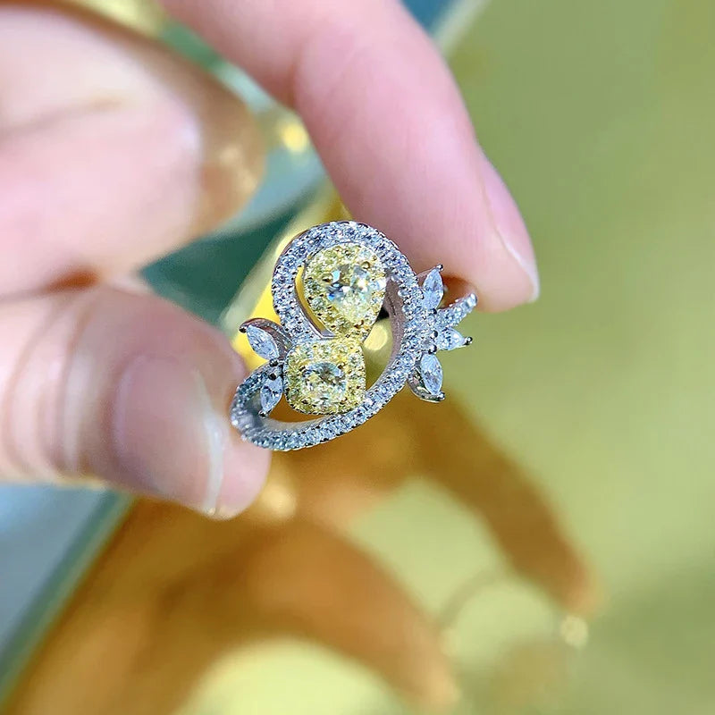 925 Silver Ring with Shimmering Yellow Diamond Accent - Elegant Fashion Accessory for Kiwis