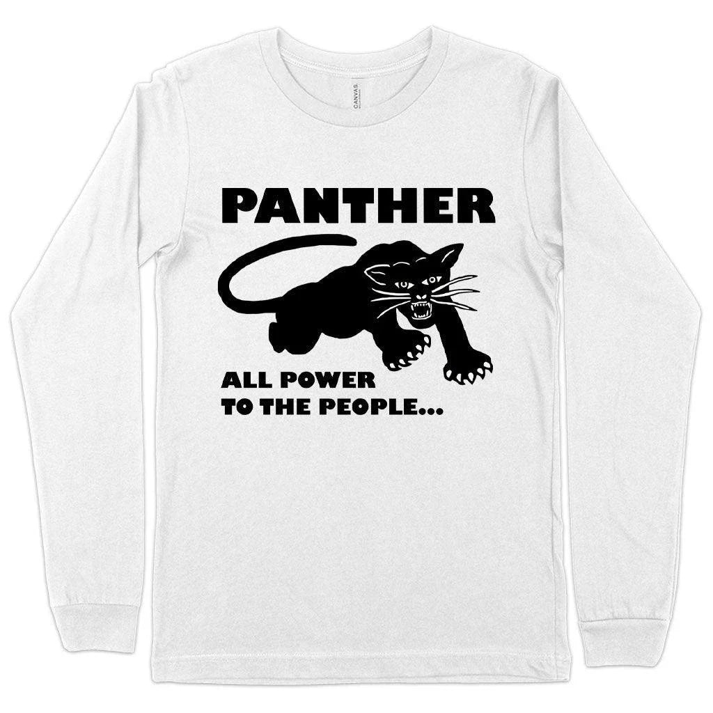 Black Panther long sleeve t-shirt with Panther graphic, made with premium Airlume cotton and designed for Kiwi comfort and style