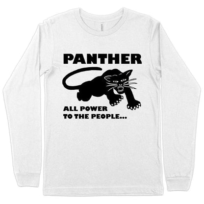 Black Panther long sleeve t-shirt with Panther graphic, made with premium Airlume cotton and designed for Kiwi comfort and style