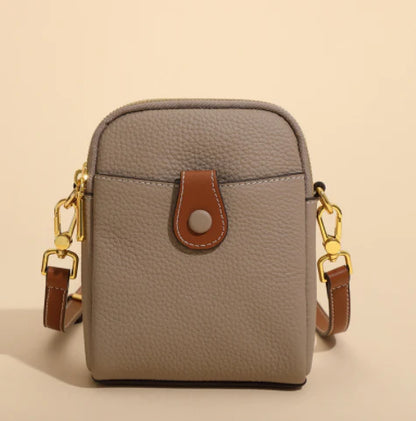 Lychee-patterned mobile phone crossbody bag made from premium New Zealand leather