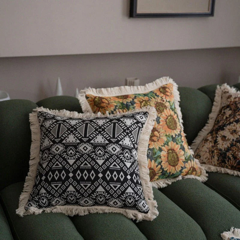 Stylish Jacquard Cushion Cover in vibrant floral and plant patterns, perfect for adding a touch of Kiwi charm to your home or car