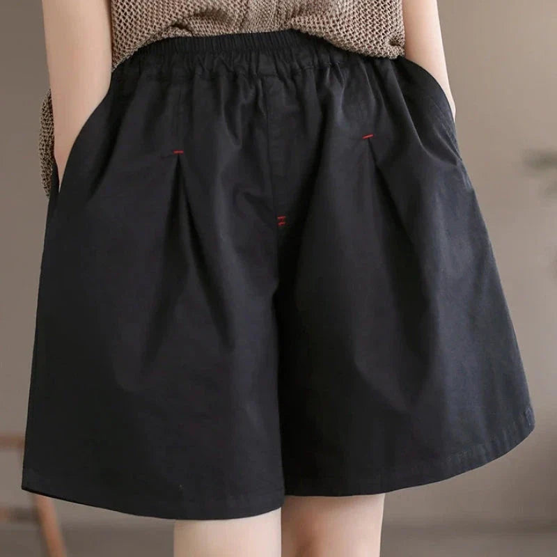 Comfortable and stylish Mori Girl-inspired cotton shorts in a solid coffee color, perfect for Kiwi summer adventures.