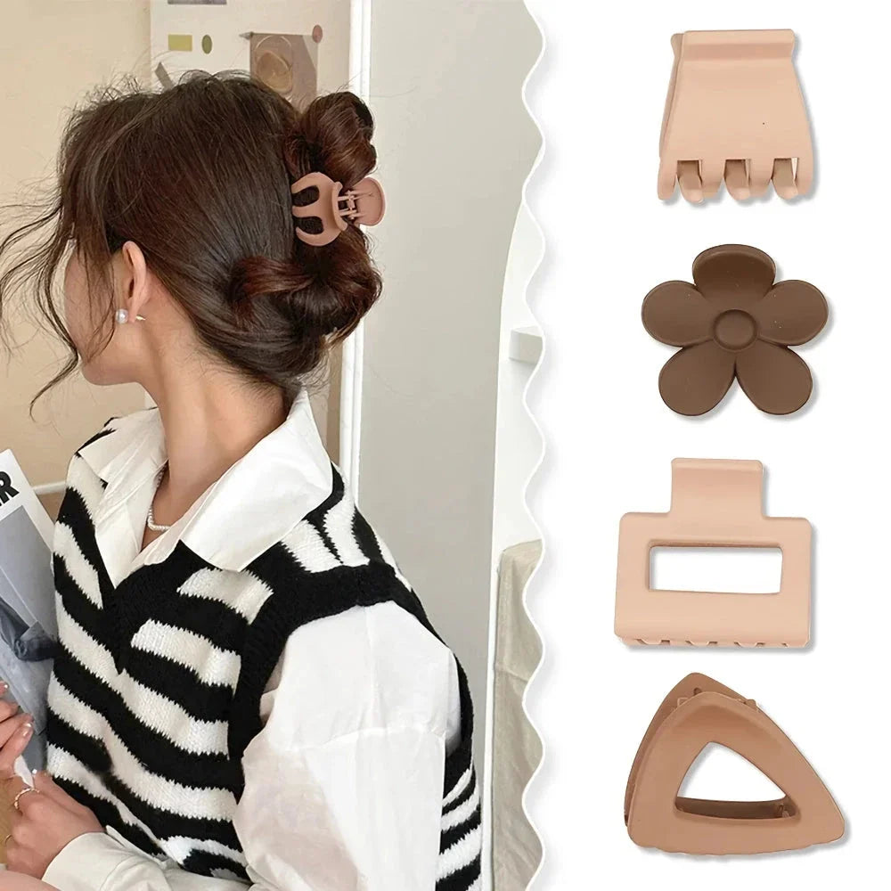 Set of three elegant coffee-coloured geometric hairpins with a frosted finish, designed for fashionable Kiwi women and girls