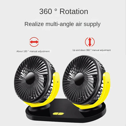 Versatile 12/24V Dual-Head Car Fan with Adjustable Airflow and 3-Speed Settings for Any Vehicle