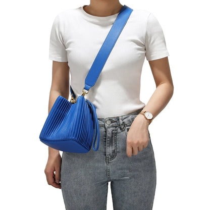 Elegant microfibre leather bucket bag with ruched design, suitable for Kiwi lifestyles