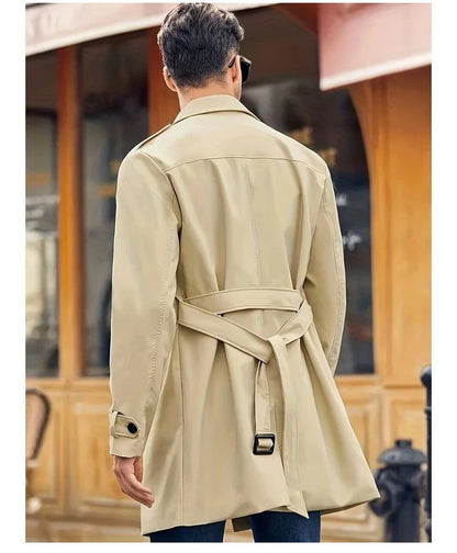 Men's Double-breasted Wool Coat in Light Gray, Black, Khaki, and Dark Brown Colors