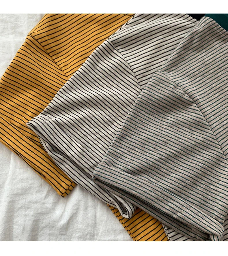 Stylish Kiwi Pullover - Soft, Breathable Cotton Turtleneck Shirt with Striped Pattern