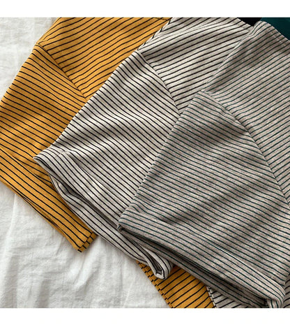 Stylish Kiwi Pullover - Soft, Breathable Cotton Turtleneck Shirt with Striped Pattern