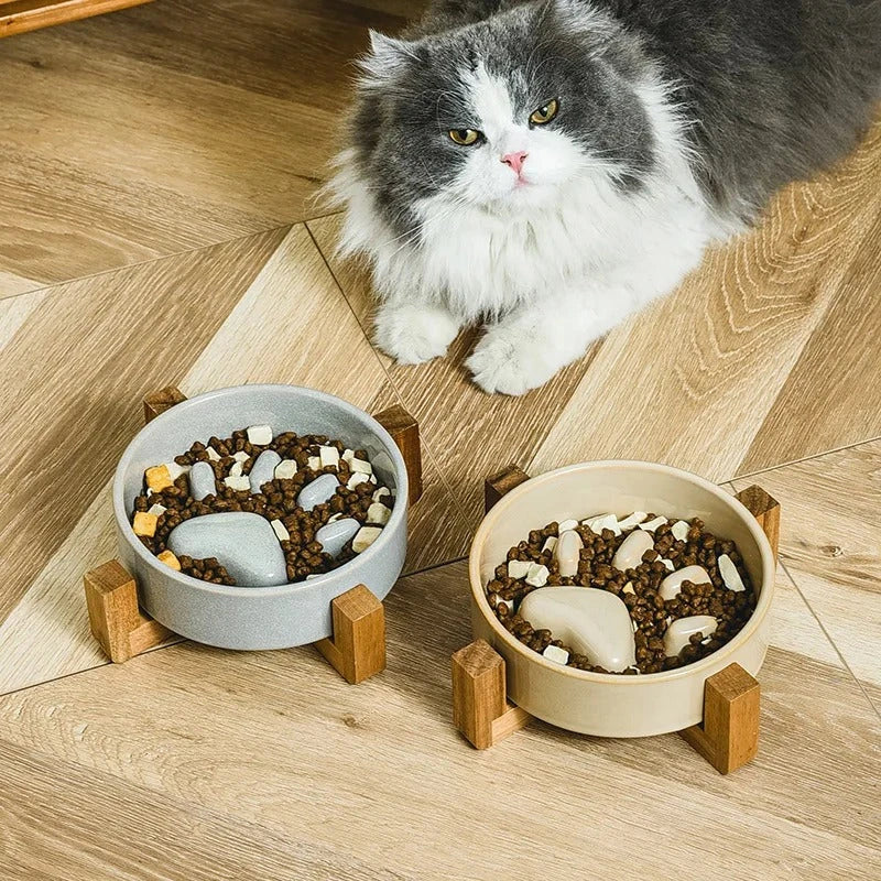 Ceramic Anti-Gulp Feeder Bowl for Pets - Designed to Slow Down Eating and Prevent Digestive Issues