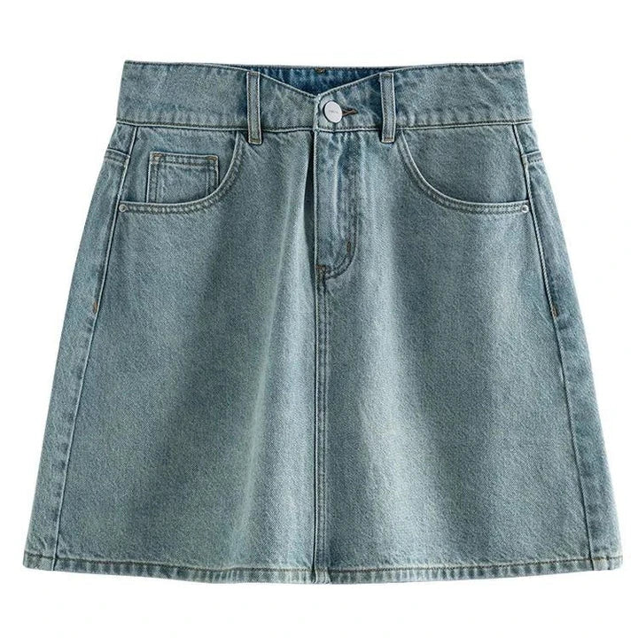 Chic high-waisted denim skirt with a flattering A-line silhouette, perfect for Kiwi summer days