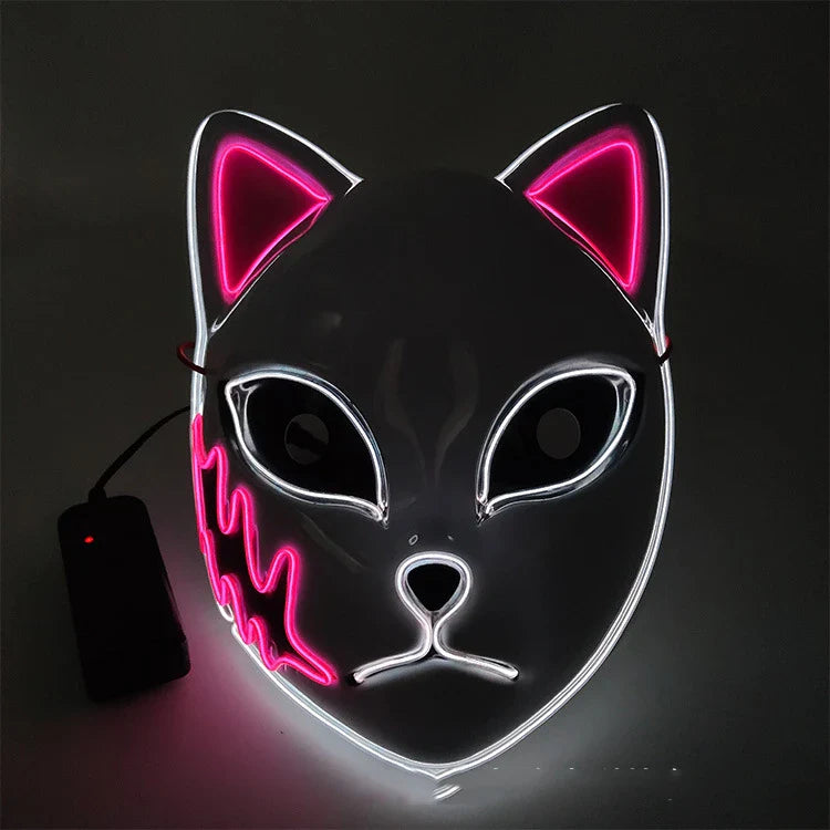 Anime-inspired luminous mask with multicoloured lighting effects, perfect for cosplay and events