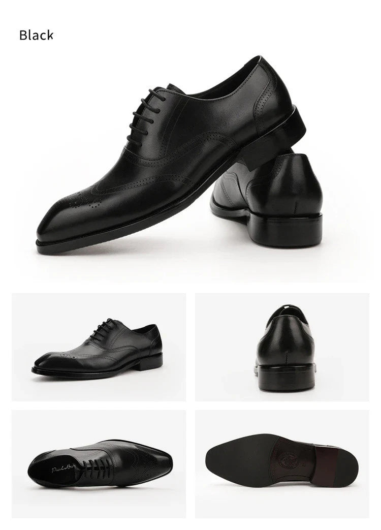 Stylish men's leather dress shoes with engraved pattern and retro-inspired square toe design