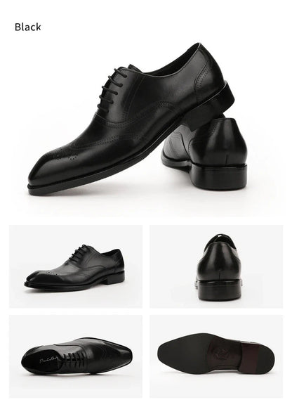 Stylish men's leather dress shoes with engraved pattern and retro-inspired square toe design