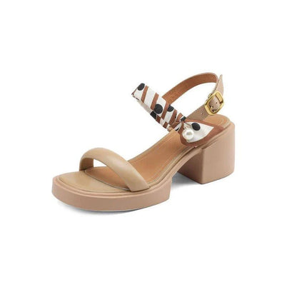 Chic open-toe leather platform sandals with adjustable buckle strap and square heel, perfect for Kiwi summer style.
