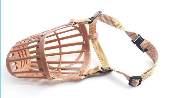 Brown plastic muzzle basket for dogs, designed for the active Kiwi lifestyle with premium materials and adjustable fit