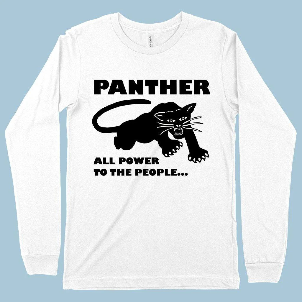 Black Panther long sleeve t-shirt with Panther graphic, made with premium Airlume cotton and designed for Kiwi comfort and style