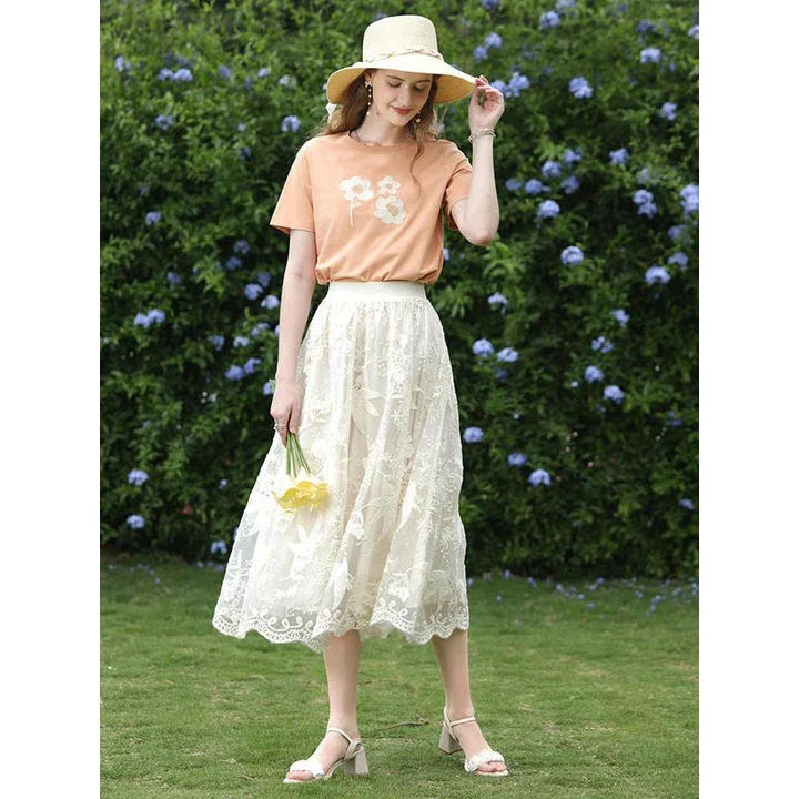 Shopfluxpro NZ Elegant Summer Floral Lace A-Line Skirt