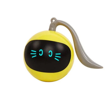 A smart interactive cat toy with a bouncing ball and colorful LED lights, designed to keep indoor cats entertained and engaged.