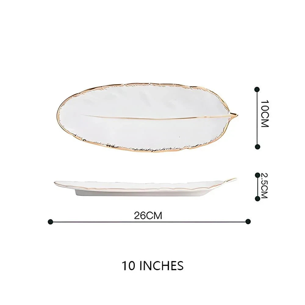 Elegant feather-shaped ceramic storage tray in white with hand-painted designs, perfect for serving, organizing, and decorating your Kiwi home