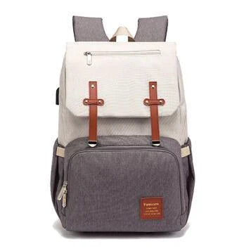 Versatile Mummy Daddy Backpack in Grey, a functional and stylish nappy bag for Kiwi families with a spacious main compartment, insulated pockets, and a USB charging port.