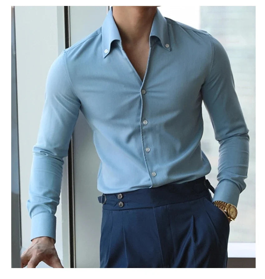 A stylish and versatile Italian-collared shirt for young New Zealand men, made from high-quality polyester fabric.