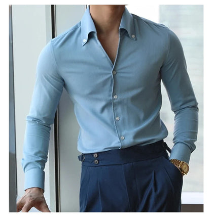A stylish and versatile Italian-collared shirt for young New Zealand men, made from high-quality polyester fabric.