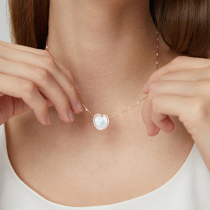 Premium 925 silver NFC-enabled love pendant necklace with zircon detailing and adjustable chain in rose gold or ice silver finish