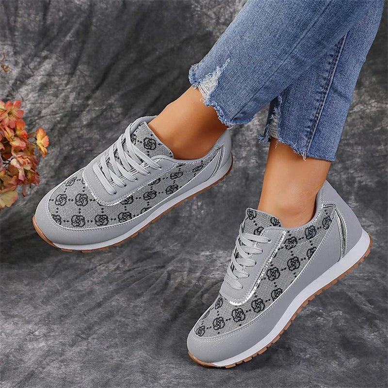 Stylish flower-printed lace-up sneakers with durable rubber soles and breathable materials, perfect for Kiwi women's active lifestyles.