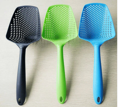 Eco-Friendly Nylon Colander Spoon in various colours, featuring a lightweight design and versatile 2-in-1 functionality for Kiwi kitchens.