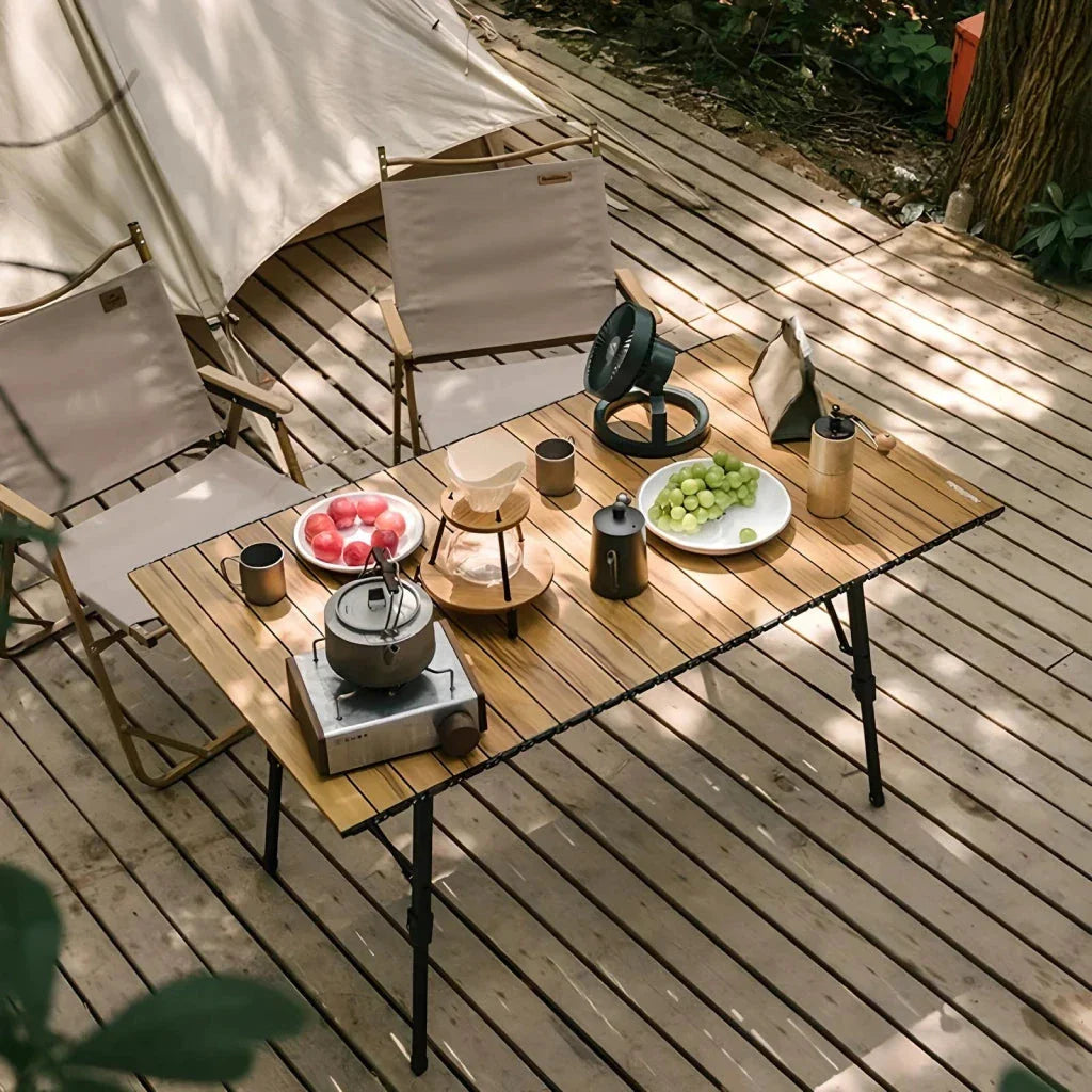 Portable Folding Aluminum Camping Table with Adjustable Height and Spacious Surface for Outdoor Activities in New Zealand