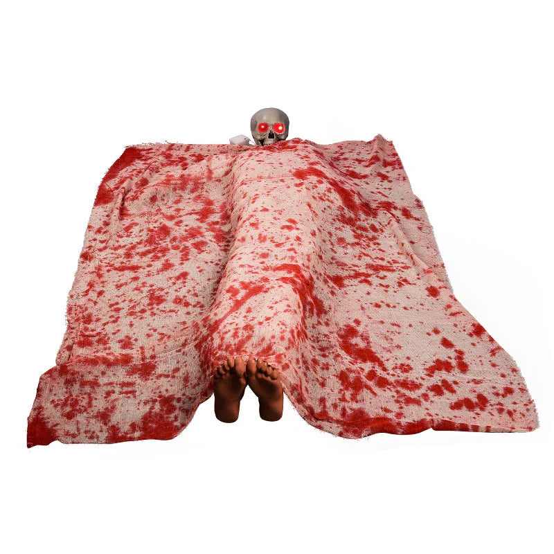 Voice-activated Corpse Prop with Bloodcurdling Cloth and Glowing Hair for Halloween Decoration