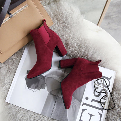 Stylish frosted booties with pointed toe and rubber sole, perfect for everyday wear in New Zealand