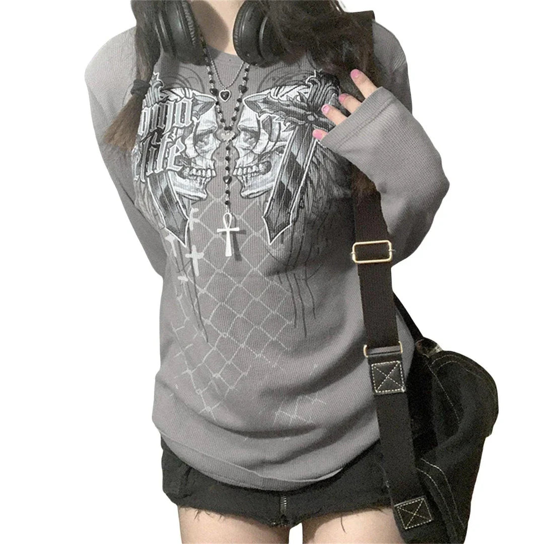 Women's pullover with skull print design, perfect for casual Halloween celebrations in New Zealand