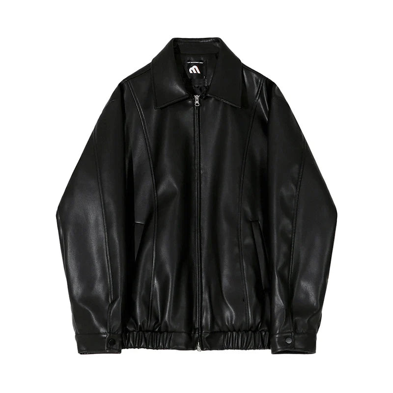 A stylish cropped leather jacket with a polo collar, perfect for Kiwi men's fashion.