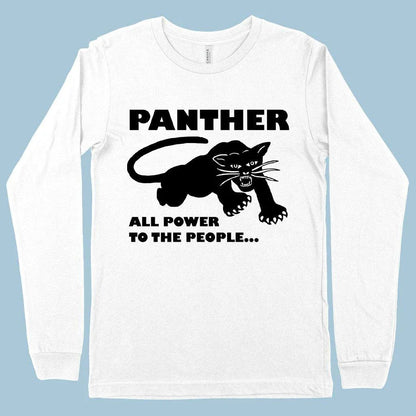 Black Panther long sleeve t-shirt with Panther graphic, made with premium Airlume cotton and designed for Kiwi comfort and style