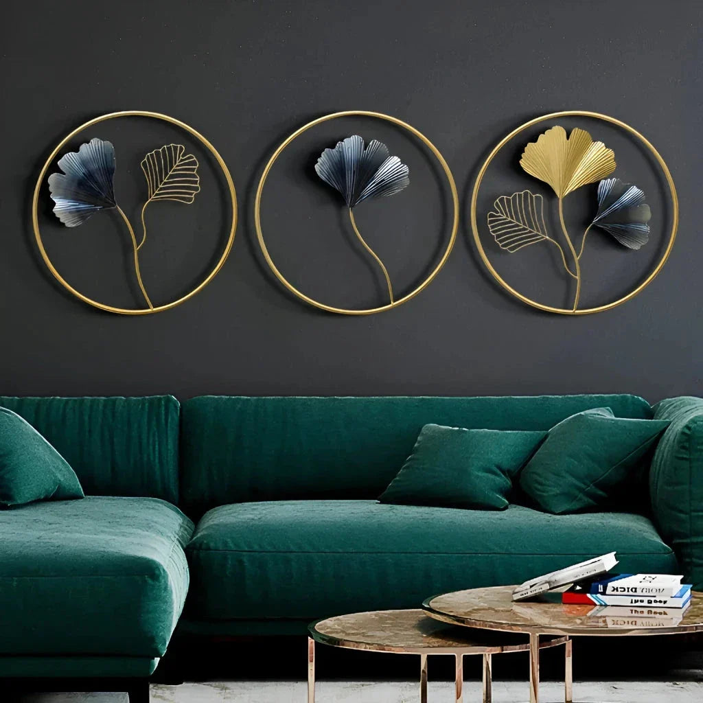 Elegant modern metal ginkgo leaf wall hanging for New Zealand homes