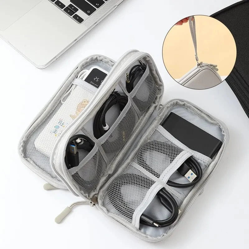 Eco-friendly travel organizer for storing and protecting digital accessories like smartphones, power banks, and cables