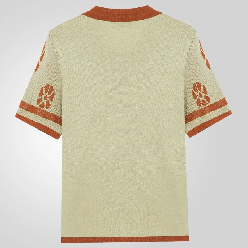 Stylish men's knitted polo shirt in brown with lapel collar, made with premium polyester fiber for comfort and durability