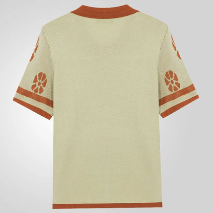 Stylish men's knitted polo shirt in brown with lapel collar, made with premium polyester fiber for comfort and durability