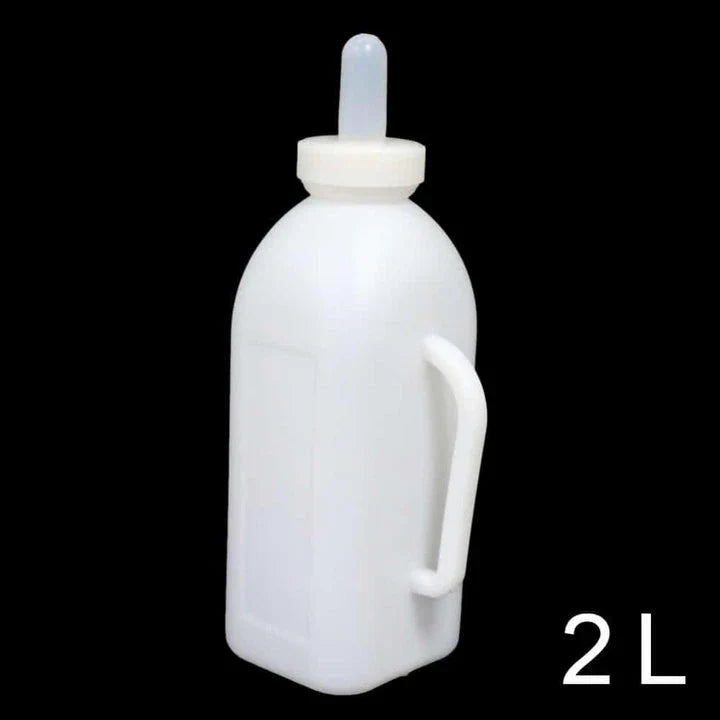 A large, durable white plastic water bottle with a silicone nipple, perfect for providing long-lasting hydration for pets and horses.