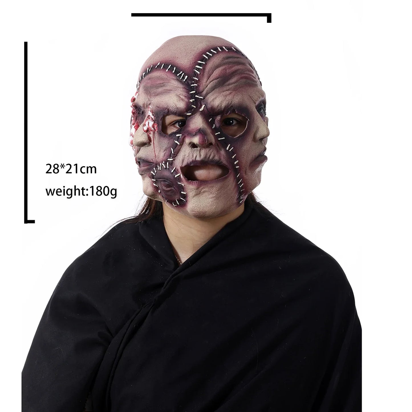 A realistic three-sided horror mask crafted from 100% natural latex, perfect for Kiwi Halloween and costume parties.