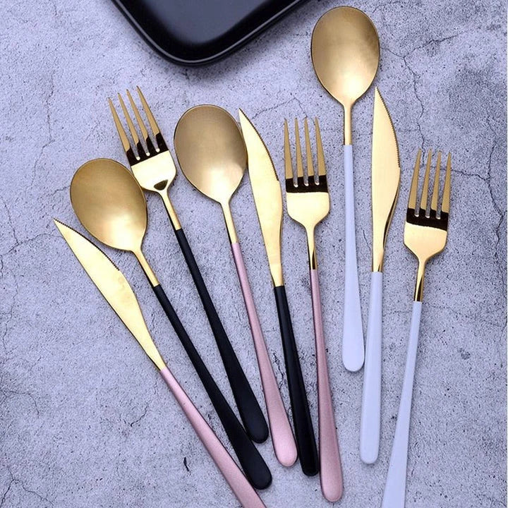 Premium Kiwi-designed portable cutlery set made of durable stainless steel in elegant gold, silver, pink, or white finishes