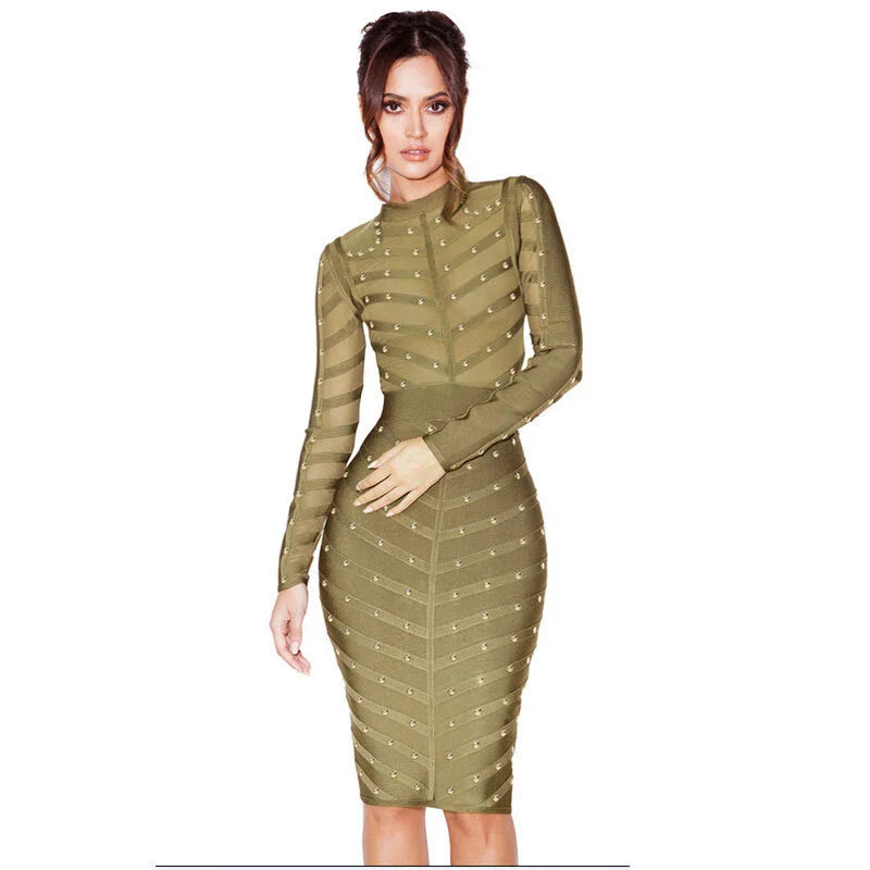 Stylish mesh long sleeve dress in green, featuring a flattering silhouette and eco-friendly New Zealand-sourced materials