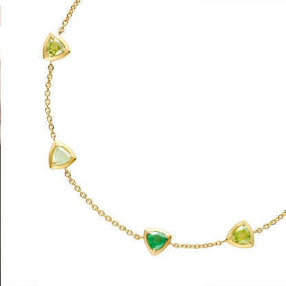 A beautiful, eco-friendly bracelet featuring natural green gems in a modern geometric design