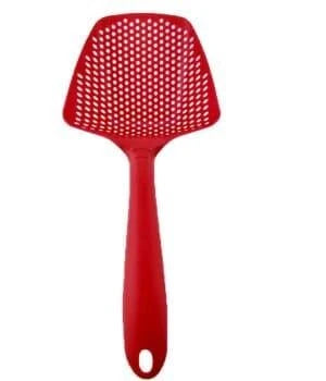 Eco-Friendly Nylon Colander Spoon in various colours, featuring a lightweight design and versatile 2-in-1 functionality for Kiwi kitchens.