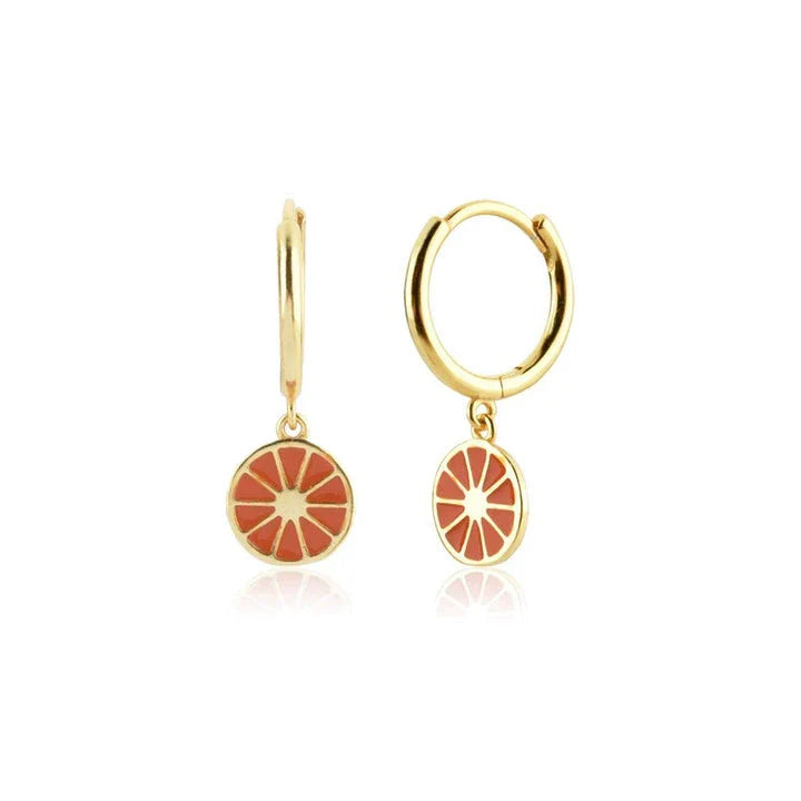 Elegant 925 Sterling Silver Gold-Plated Orange Fruit Drop Earrings with Sparkling Zircon and Turquoise Stones