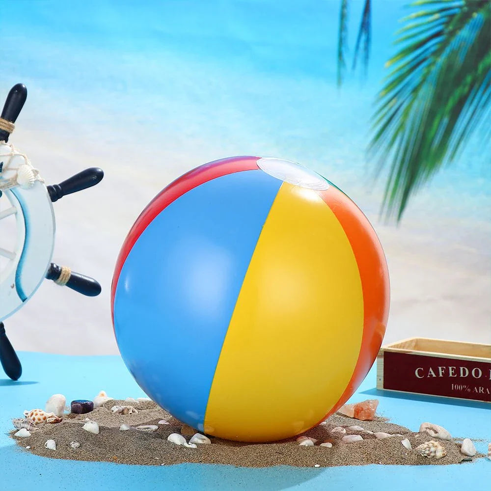 Vibrant and durable inflatable beach ball in various sizes, perfect for Kiwi summer fun at the beach, pool, and outdoor events