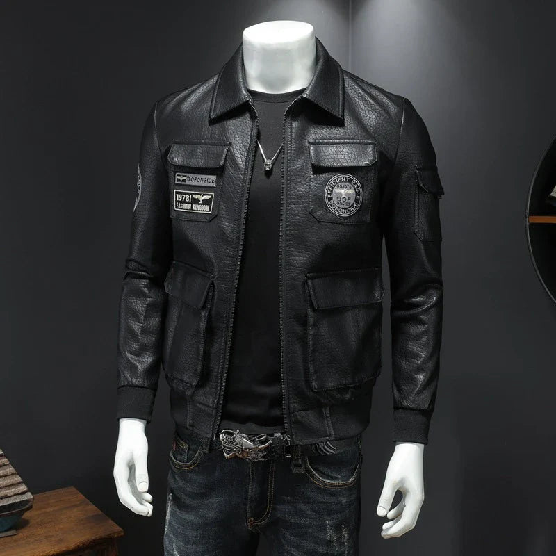 Sophisticated Kiwi-made leather jacket with slim fit and wool lining, suitable for all-season wear