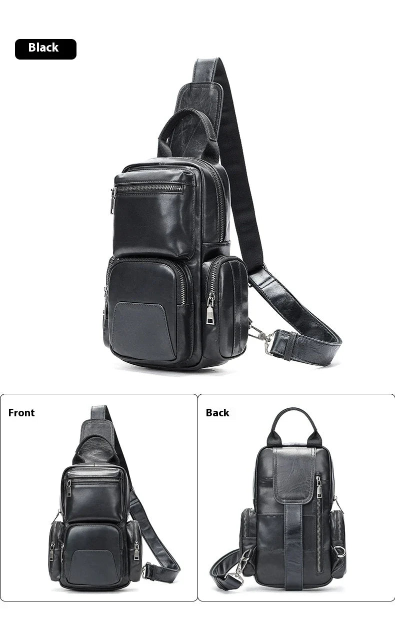 Rugged, premium leather chest bag with polyester cotton lining, designed for the active Kiwi lifestyle