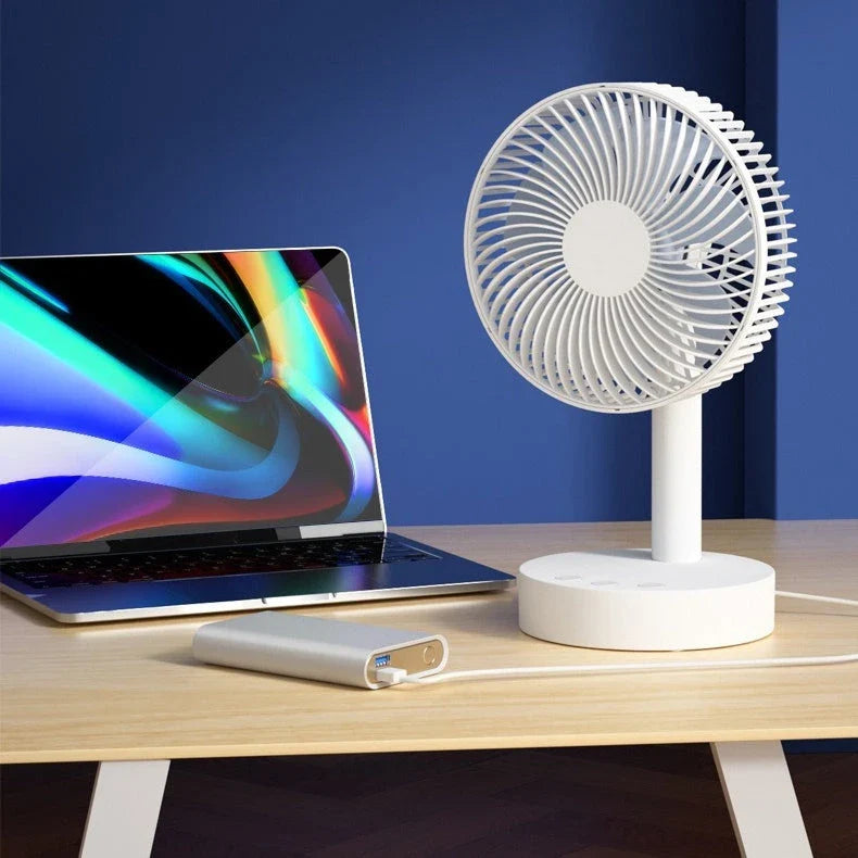 Trendha Portable Rechargeable Desktop Fan with USB charging, four speed settings, and oscillating function for customized cooling